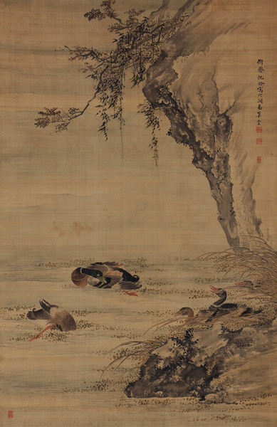  群凫戏水图 立轴 设色绢本