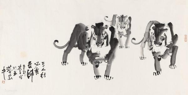  2011年作 三人行必有吾师 镜心 水墨纸本
