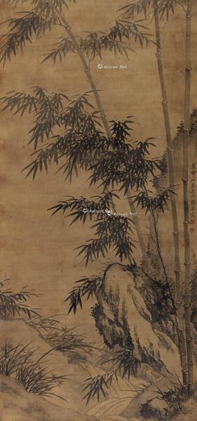  庚申（1740年）作 墨竹图 立轴 水墨绢本