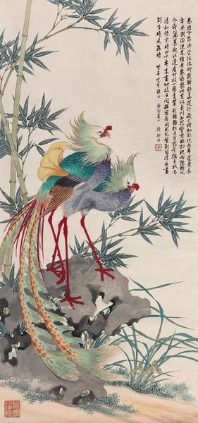  庚寅（1950年）作 竹影凤姿 立轴 设色纸本