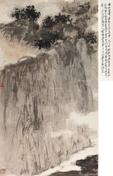  峡江险峰 立轴 设色纸本
