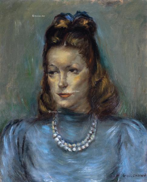  1940年作 戴珍珠项链的女士 布面 油画