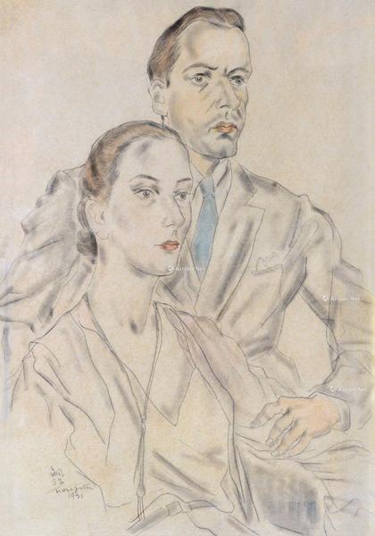  1931年作 情侣 纸本 水彩