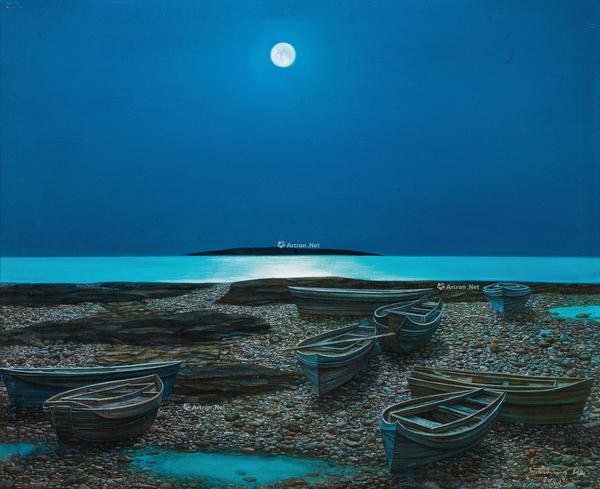  1990年 海上升明月  布面油画