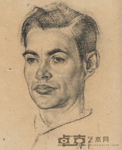  弗兰克·沃尔特肖像 炭笔素描 38×30cm