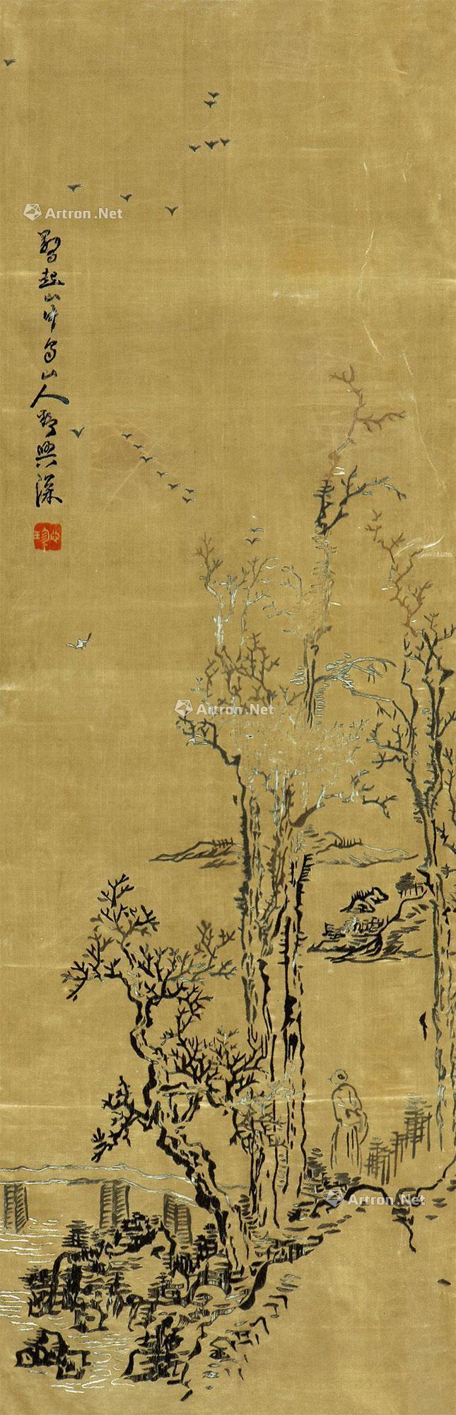 清 墨绣望春图 长99cm;宽32.5cm