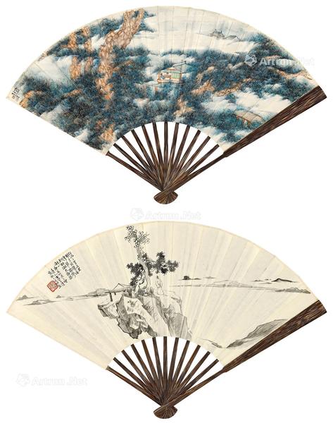  庚辰（1940年）作 双面绘扇 成扇 设色纸本、水墨纸本