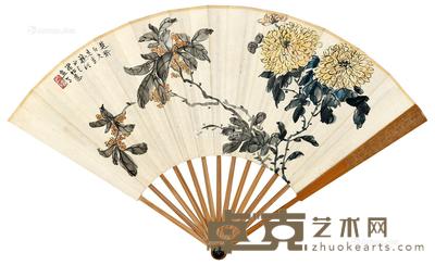 菊桂秋香 《虢季子白盘铭》 成扇 设色纸本 19.5×54cm
