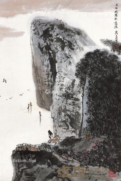  壬戌（1982年）作 采石矶头秋意浓 立轴 设色纸本 68×45cm
