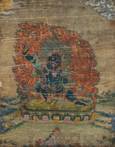  19世纪 藏东 金刚手唐卡 39.5×31cm