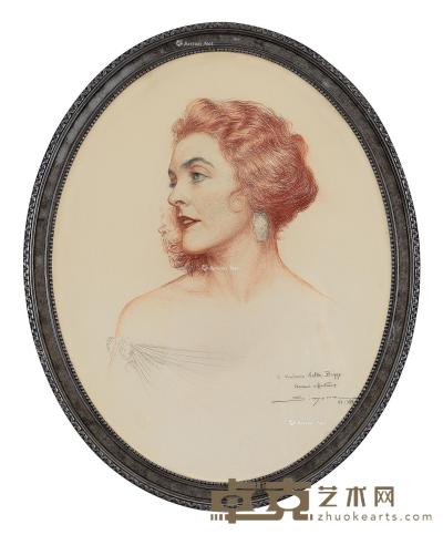  1923年作 女子肖像 炭笔素描 50×39.5cm