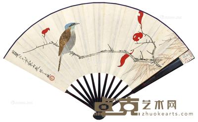 * 红叶伯劳 苏轼《迁居临皋亭》 成扇 设色纸本 20×54.5cm