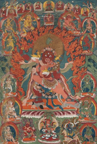 19世纪 不丹风格 马头金刚唐卡