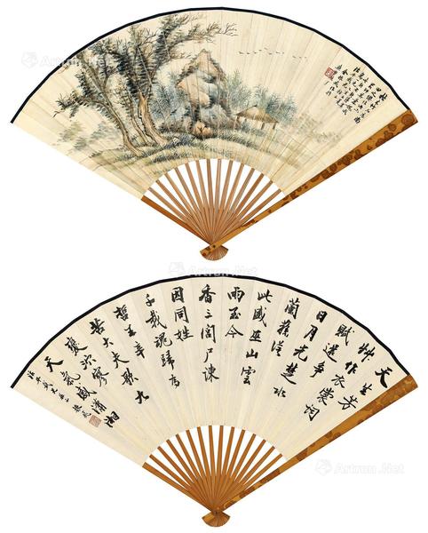  乙亥（1935年）作 书画合璧扇 成扇 设色纸本