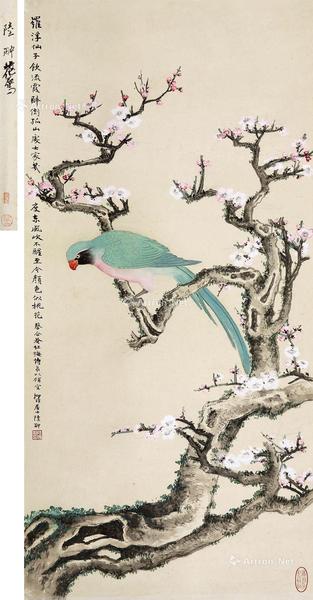  红梅栖禽图 立轴 设色纸本