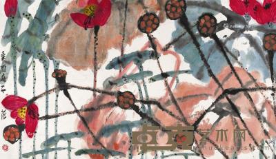  辛酉（1981年）作 红荷夏塘 镜心 设色纸本 59×102.5cm