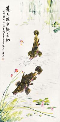  辛酉（1981年）作 桃花流水鳜鱼肥 立轴 设色纸本