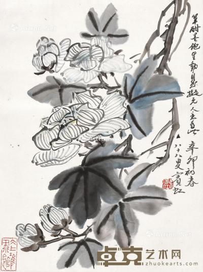  辛卯（1951年）作 白芙蓉 立轴 设色纸本 42×31.4cm