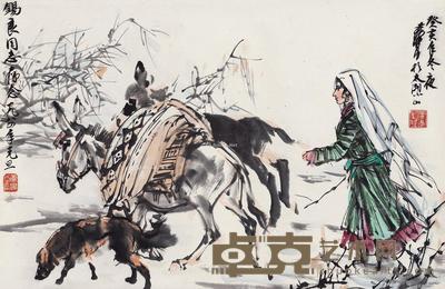 1983年作 赶驴图 立轴 设色纸本 45×69cm