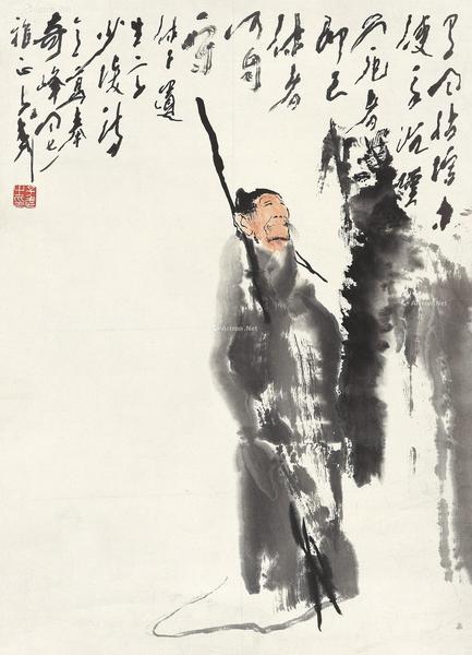  杜甫诗意 立轴 设色纸本