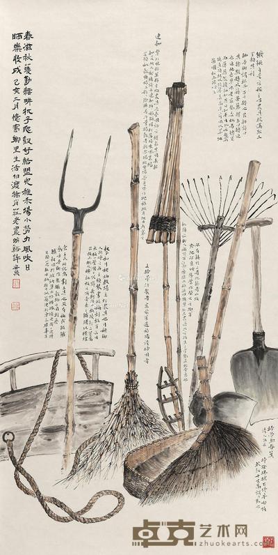 2019年作 乡里生活 镜心 设色纸本 138×69cm