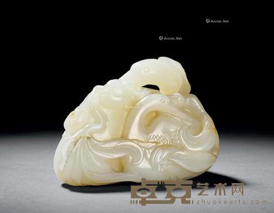  清 白玉「鹤寿延年」摆件 长8cm
