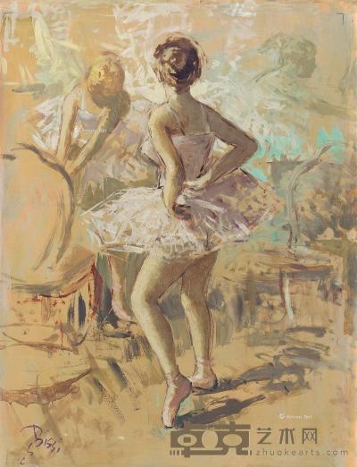  芭蕾舞女演员 木板油画 66×50cm