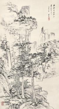  戊寅（1938年）作 空山策杖 立轴 水墨纸本