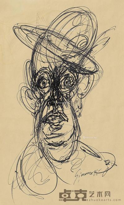  男子肖像 钢笔素描 34×21cm