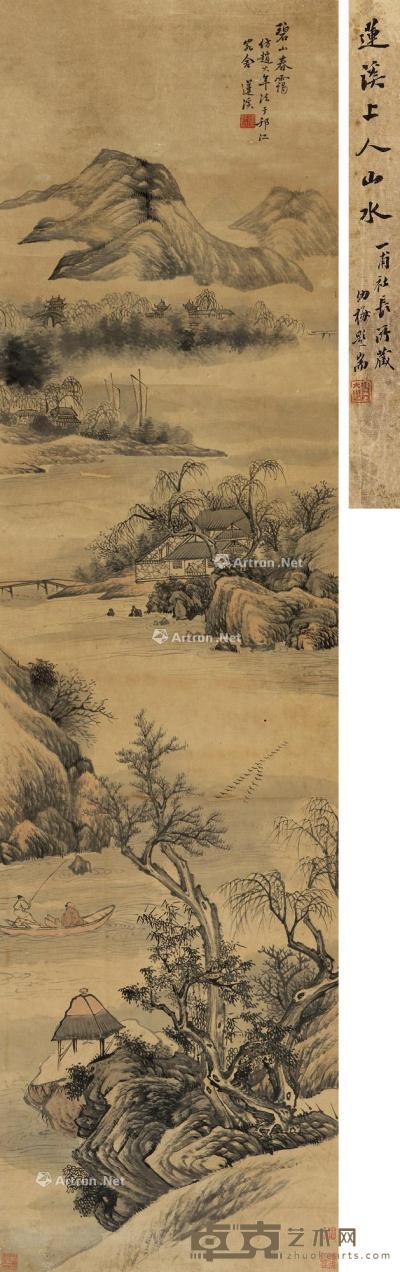  碧山春霭图 立轴 设色纸本 169.5×45cm