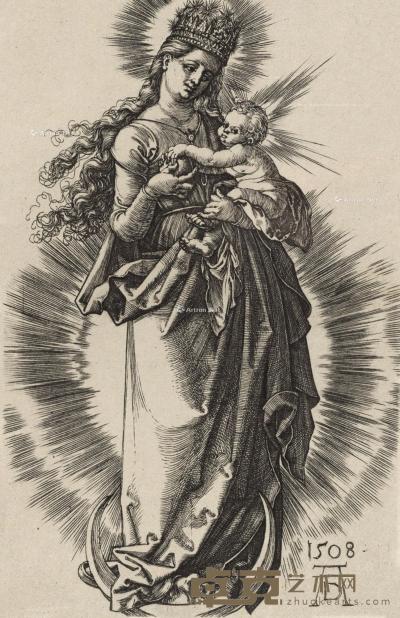  弯月上头戴星冠的圣母 蚀刻版画 12.5×7.5cm
