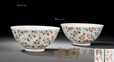  清光绪 粉彩百寿碗 （一对） 直径13.8cm×2