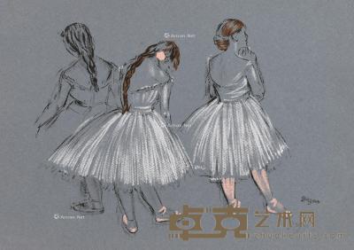  三个芭蕾演员 丝网版画 32.5×65.5cm