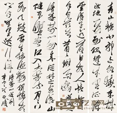 行书四屏 镜心 水墨纸本 136×34cm×4