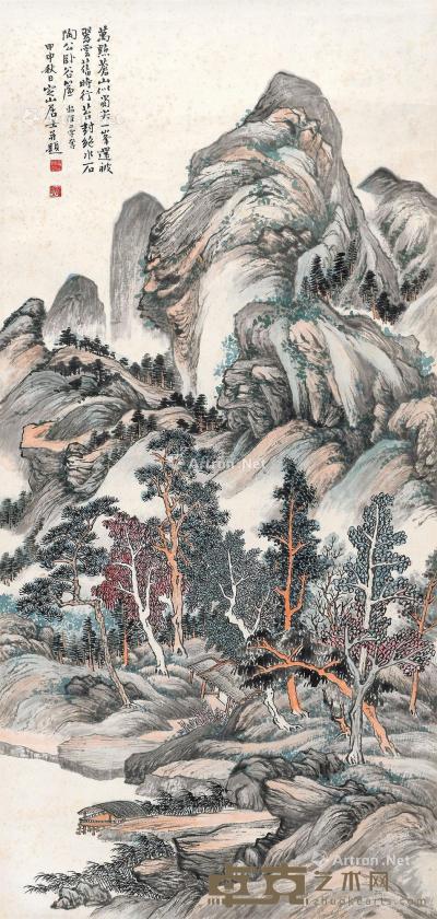  甲申（1944年）作 空山积翠 立轴 设色纸本 95×45cm