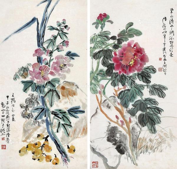  花卉二帧 镜心 设色纸本