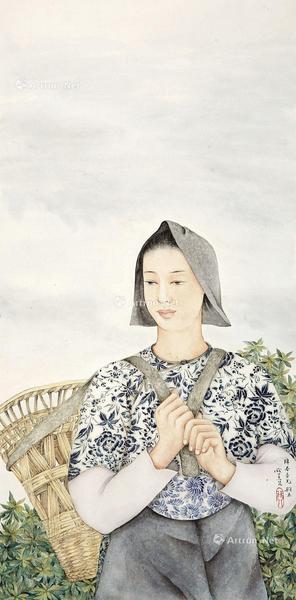  采茶图 立轴 设色纸本