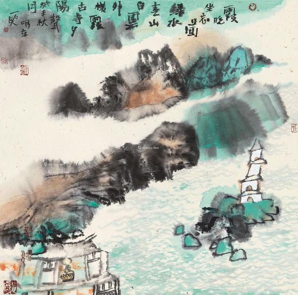  2003年作 霞晚坐忘图 镜心 设色纸本