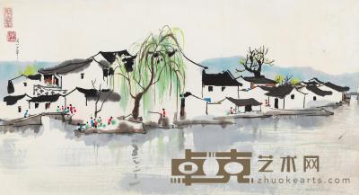  1980年作 鲁迅住过的皇甫庄 镜框 设色纸本 30.5×57.5cm