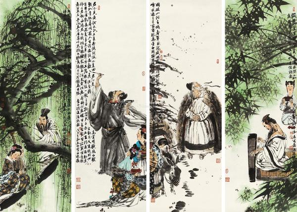  2008年作 人物四屏 镜心 设色纸本
