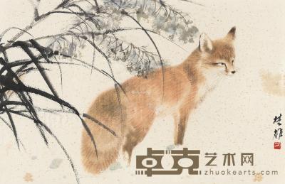  狐狸 镜框 设色纸本 41×63cm