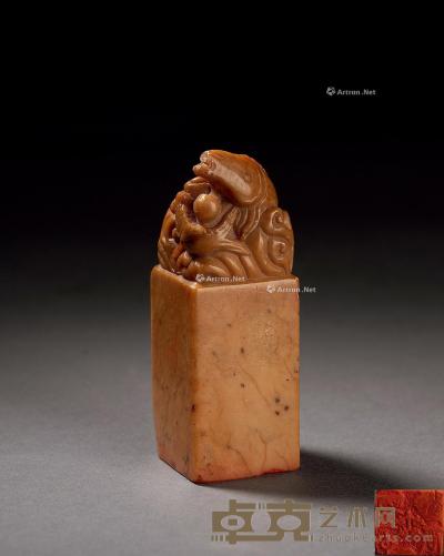  民国 寿山石雕弘一刻双鱼戏珠印章 2.5×2.5×7cm