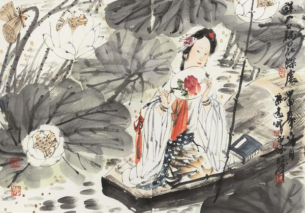  2004年作 误入藕花深处 镜框 设色纸本