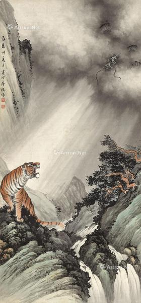  乙亥（1935年）作 风云际会 立轴 设色纸本