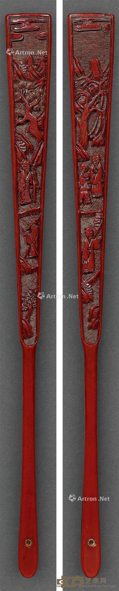 * 剔红商山四皓图扇骨 高33.8cm;排口3cm