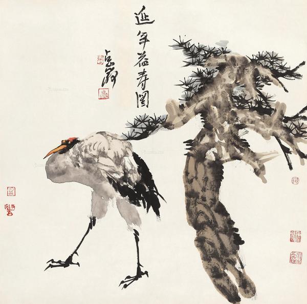 延年益寿图 镜心 设色纸本