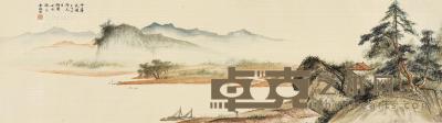  三十六年（1947）作 松溪归渔 立轴 设色绢本 28.2×99.7cm