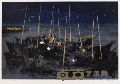  海之夜 镜心 纸本·版画 65.5×100cm