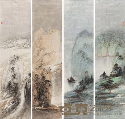  山水四屏 镜心 设色纸本 133×33cm×4