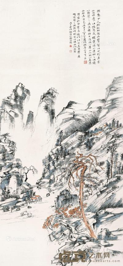 乙丑（1925年）作 山清松幽 立轴 设色纸本 105.5×48.5cm